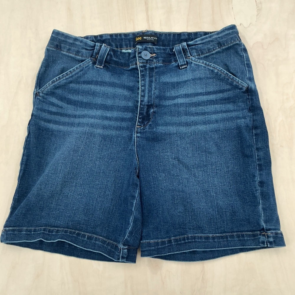 Lee Denim Shorts Womens 14 Medium Dark Wash Mid Rise Regular Fit Casual Classic